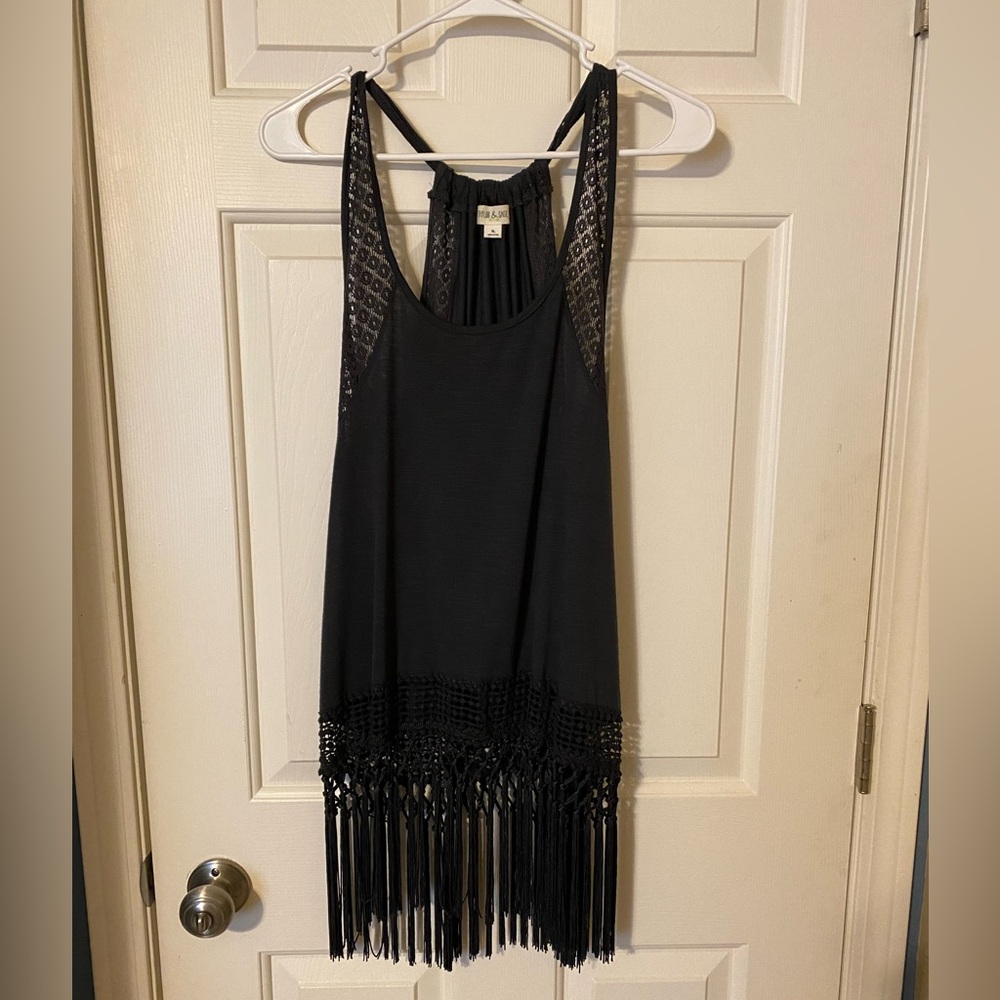Taylor and Sage Dark Grey Fringe Tank Top